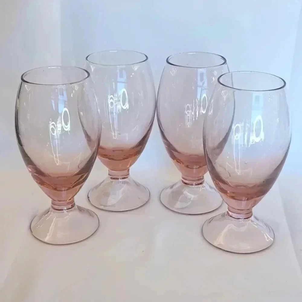 Vintage Pink Rose Empoli Wine Glasses - Set of Four
